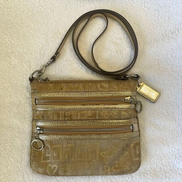 Vintage Coach Women's Poppy Metallic Gold Crossbody 2000’s Y2K Purse Bag - Picture 2 of 12